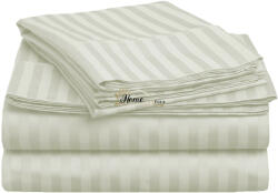 HomePuls Cearsaf de pat cu elastic Damasc Bumbac 100% dunga 1 cm, 150x250 cm pentru saltea 100x200 cm, Crem Deschis
