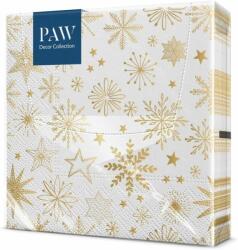 PAW Karácsonyi papírszalvéta 33x33 cm 3 rétegű Hópelyhek fehér-arany 20 db/csomag