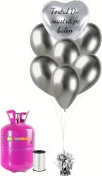 Personal Set de petrecere personalizat cu heliu - Inimă argintie 16 buc