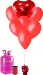 Personal Set de petrecere personalizat cu heliu - Inima roșie 31 buc