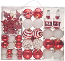 Kring Karácsonyfadísz szett: Különböző formájúak, 100 db-os, 5-16 cm, Piros/Fehér (EG01-PE3-6020B05KR2356-red/white)