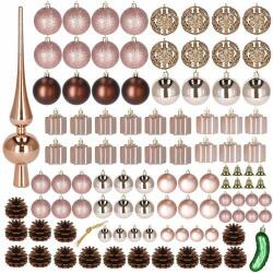 SPRINGOS Set de ornamente de Crăciun de 101 piese + ornament de top, aur roz (CA0154)