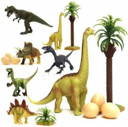 Kik Set figurine dinozauri, 14 elemente, 6 oua, 1 copac, 1 tufis, multicolor (KX6397)