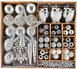 Kring Karácsonyfadísz szett: Különböző formájúak, 90 db-os, Ezüst/Fehér (EG01-PE10-6009B04.M34S20.W04-white/silver)