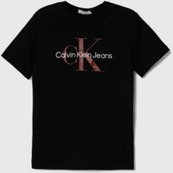 Calvin Klein gyerek pamut póló fekete, nyomott mintás - fekete 128 - answear - 12 990 Ft
