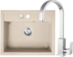 FERRO Set Chiuveta bucatarie Ferro, 1 Cuva 580 x 480 mm NISIP si Baterie stativa Ferro Zicco
