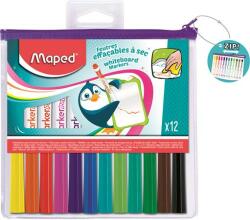 Maped Táblamarker készlet, 1, 5 mm, kimosható, fehértáblához, MAPED Marker Peps , 12 különböző szín (741817)