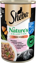 Sheba konzerv 400 g Nature's Collection - nedves teljes értékű eledel felnőtt macskáknak, lazaccal, jamgyökérrel és zöldbabbal díszítve, mártásban
