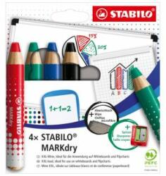 STABILO Marker cu ștergere uscată pentru tablă albă și flipchart - STABILO MARKdry set 4 piese + ascuțitoare și lavetă