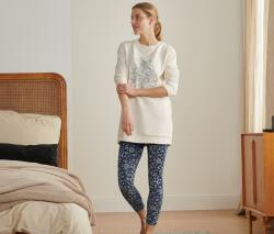Tchibo Női pizsama, leggingsszel, mintás, krém Krémszínű felsőrész egy helyen nyomott mintával Sötétkék nadrág nyomott mintával L 44/46