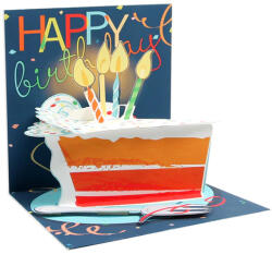  Popshots képeslap, négyzet, Happy Birthday, tortaszelet gyertyákkal (PS1186)