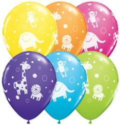 Qualatex Mintás lufi 11" 28cm 6db dzsungel állatai, 17952 (LUFI165357)