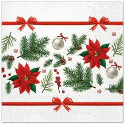 PAW Karácsonyi papírszalvéta 33x33 cm 3 rétegű "Festive Poinsettia" 20 lap/csomag