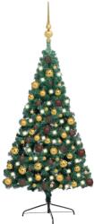 vidaXL Brad Crăciun artificial jumătate LED-uri&globuri verde 180 cm (3077479)