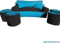 Babzsák kanapé és 4 puff szett (Szövet) fekete (bzsk4psz03)