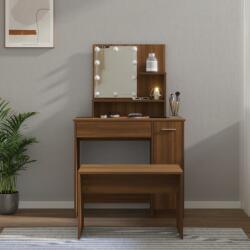 vidaXL Set măsuță de toaletă cu LED, stejar maro, lemn prelucrat (3114122)