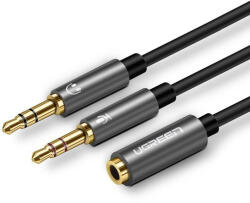 UGREEN AUX audio splitter fülhallgató + mikrofon 3, 5 mm-es mini jack kábel, 28 cm (fekete-szürke) (20899) - scom