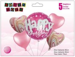  Baloane, Happy Birthday, folie aluminiu, roz, Roben Toys RB35097