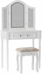 Sersimo Set Fésülködőasztal és smink Triptik székkel, fehér, fiókkal és 3 (PHO-0069LED)