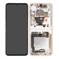 Samsung F711B Galaxy Z Flip 3 5G LCD Kijelző+Érintőüveg+Előlap Keret, Fehér, Cream (GH82-27243B) Service Pack