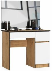 Akord Furniture Factory Masa de toaleta/machiaj, 2 sertare dreapta, cu oglinda, dulap, alb si stejar, 90x50x77/142 cm (210697-AK) - artool