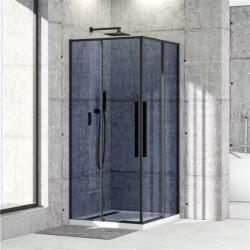 Diplon 90x90 cm fekete szögletes két tolóajtós zuhanykabin, 6 mm edzett füstüveggel, 195 cm magas (BR6631CG-90)