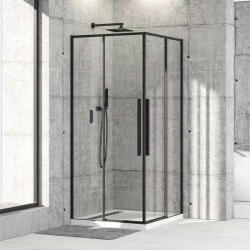 Diplon 90x90 cm fekete szögletes két tolóajtós zuhanykabin, 6 mm edzett víztiszta üveggel, 195 cm magas (BR6631CA-90)