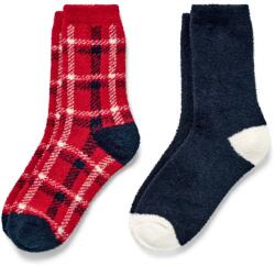 Tchibo 2 pár női puha zokni 1x piros-krémszínű-sötétkék kockás, 1x sötétkék, krémszínű orrheggyel és sarokrésszel 35-38