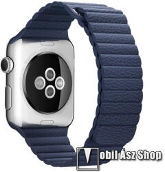 Okosóra mágneses loop szíj - SÖTÉTKÉK - valódi bőr, 180mm + 50mm hosszú - Apple Watch Series 1/2/3 38mm / 4/5/6/SE 40mm / 7/8/9 41mm / 10 42mm