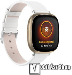 Okosóra szíj - FEHÉR - PU bőr, 93+135mm hosszú, 140-180mm-es méretű csuklóig ajánlott - Fitbit Versa 4 / Versa 3 / Sense / Sense 2