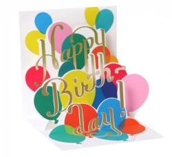 Popshots képeslap, mini, Happy Birthday, színes lufis (TR278)