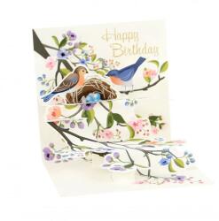 Popshots képeslap, mini, Happy Birthday, madár család, Perched Birds (TR318)