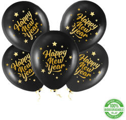 PartyPal Lufi, fekete, Happy New Year, 30cm, 5 db/cs