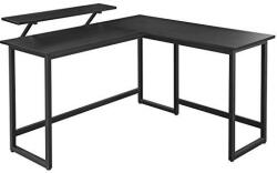 VASAGLE Sarok íróasztal monitor állvánnyal, fekete 140x130x92cm (LWD56BK)