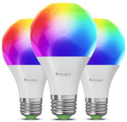 Nanoleaf Set 3 becuri Smart LED RGBCW Nanoleaf Essentials A60, lumina alba/colorata, E27, 8.5W, Peste 16M culori, control vocal, WiFi (NF080B02-3A19E)