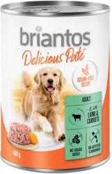 Briantos 24x400g Briantos Delicious Paté Bárány & sárgarépa nedves kutyatáp 20+4 ingyen akcióban
