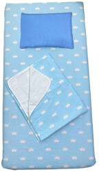 Deseda Set 3 piese pat 140x70 cm cu cearsaf paturica si perna coronite albe pe albastru (4611) Lenjerii de pat bebelusi‎, patura bebelusi
