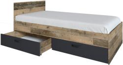 IRIM Yoo ifjúsági ágy, 204x94, 2x75 cm, forgácslap, 2 fiókos, Szürke beton/Rusztikus