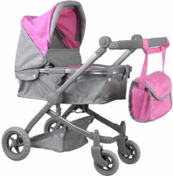  RAMIZ 2 az 1-ben játék babakocsi, megfordítható ülő- és fekvőrésszel, táskával szürke-rózsaszín színben 45 x 37 x 14 cm