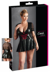 Cottelli Collection Plus Size - fényes ruha piros fűzővel (fekete) (27152011061) - szexaruhaz