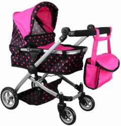  RAMIZ 2 az 1-ben játék babakocsi, megfordítható ülő- és fekvőrésszel, táskával fekete-rózsaszín színben 45 x 37 x 14 cm