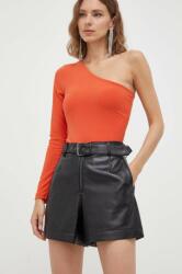 Patrizia Pepe pantaloni scurti femei, culoarea negru, neted, high waist 9BYX-SZD020_99X