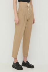 Twinset pantaloni de bumbac femei, culoarea bej, fason chinos, high waist PPYY-SPD0GM_80X