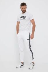 EA7 Emporio Armani pantaloni de trening din bumbac culoarea alb, cu imprimeu 9BYX-SPM04I_00X