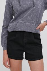 Answear Lab Pantaloni scurți jeans femei, culoarea negru, material neted, high waist BMY8-SZD03L_99X