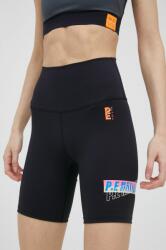 P. E Nation pantaloni scurți de antrenament Tiebreak femei, culoarea negru, cu imprimeu, high waist PPYY-SZD138_99X