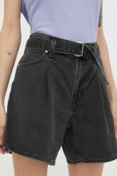 Levi's pantaloni scurti jeans femei, culoarea negru, neted, high waist 9BYX-SZD01J_99X