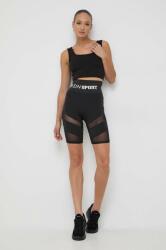 Plein Sport pantaloni scurti femei, culoarea negru, neted, high waist 9BYX-SZD06P_99X
