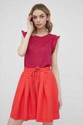 Emporio Armani pantaloni scurti femei, culoarea rosu, neted, high waist PPYY-SZD014_33X