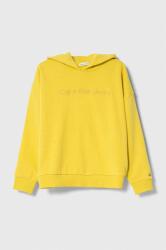 Calvin Klein hanorac de bumbac pentru copii culoarea galben, cu glugă, neted 9BYX-BLB01U_11X